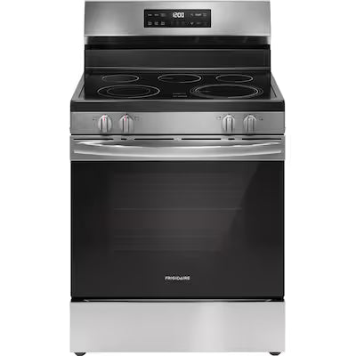 Frigidaire 30-in Glass Top 5 burners 5.3-cu ft Freestanding Electric Range ( Fingerprint Resistant Stainless Steel ) Model# FCRE306LAF
