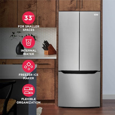 Frigidaire Counter-Depth 19.6-cu ft 32.8-in Wide French Door Refrigerator with Ice Maker with Water Dispenser ( Fingerprint-Resistant Stainless Steel Look Fingerprint-Resistant Stainless Steel Look ) ENERGY STAR Certified Model# FRFG2033AV