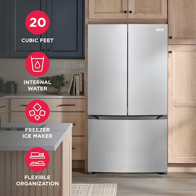 Frigidaire Counter-Depth 19.9-cu ft 3 -Door 35.5-in Wide French Door Refrigerator with Ice Maker with Water Dispenser ( Fingerprint Resistant Stainless Steel Look ) Model# FRFG2011AV