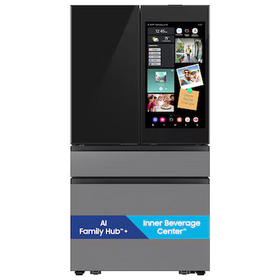 Samsung Bespoke AI Standard-Depth Family Hub 29-cu ft 36-in Wide with Dual Ice Maker ( Charcoal Glass Top with Stainless Steel Bottom Panels ) ENERGY STAR Certified Model# RF90F29EECR A13-52