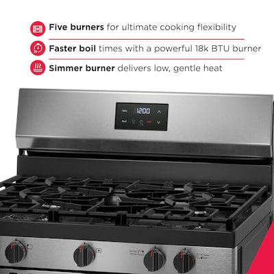 Frigidaire 30-in 5 burners 5.1-cu ft Freestanding Natural Gas Range ( Stainless Steel ) Model# FCRG3052BS