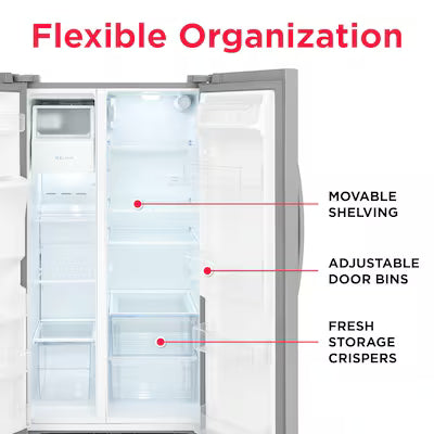 Frigidaire 25.6-cu ft Standard-Depth 36-in Wide Side-by-Side Refrigerator with Ice Maker ,Water and Ice Dispenser ( Stainless steel ) ENERGY STAR Certified Model# FRSS2623AS