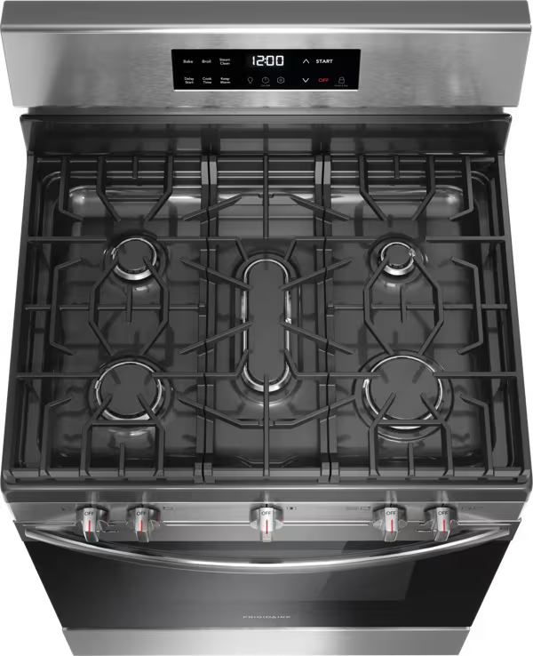 Frigidaire 30" 5 Burner Freestanding Gas Range in Stainless Steel with Quick Boil and Steam Clean ( Stainless Steel ) Model# FCRG3062AS