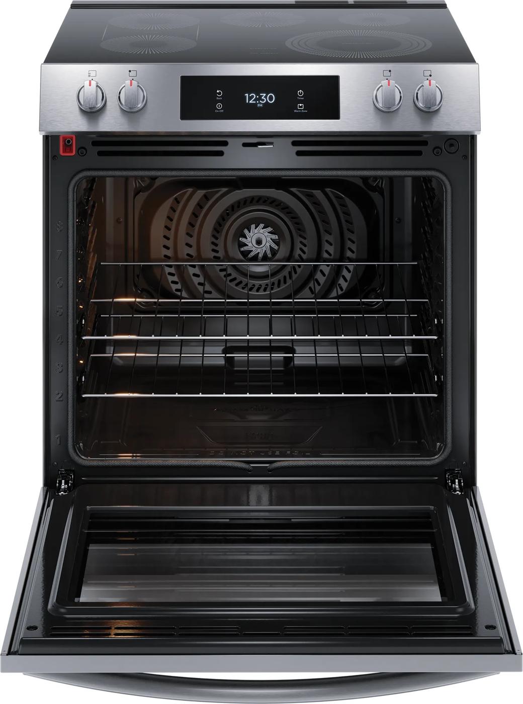 Frigidaire Gallery 30 in. 6.2 cu.ft. 5 Burner Element Slide-In Electric Range with Total Convection & Air Fry in SmudgeProof Stainless Model# GCFE306CBF