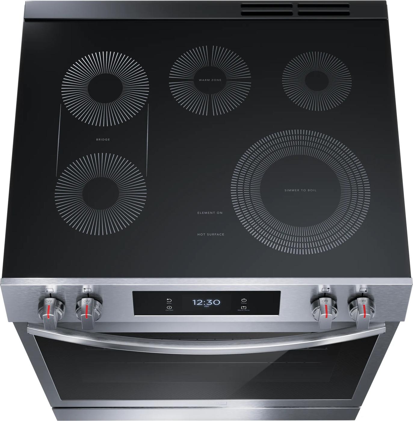 Frigidaire Gallery 30 in. 6.2 cu.ft. 5 Burner Element Slide-In Electric Range with Total Convection & Air Fry in SmudgeProof Stainless Model# GCFE306CBF