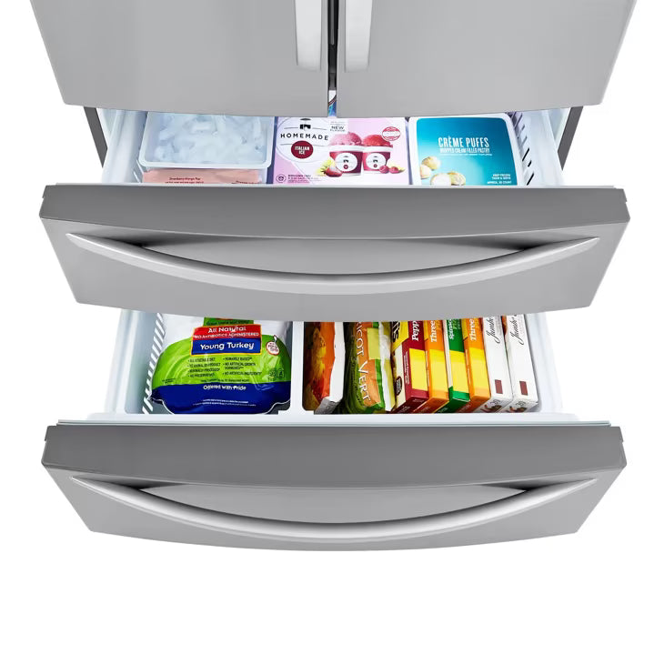 LG 28.6 cu. ft. Standard Depth Refrigerator Double Freeze Drawer with Internal Water Dispenser Model# LMWS29626S